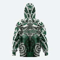 Personalised Maori Ngai Tahu Zip Hoodie Silver Fern Kowhaiwhai Art