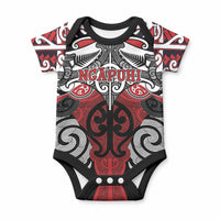 Personalised Maori Ngapuhi Baby Onesie Silver Fern Kowhaiwhai Art