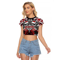 Personalised Maori Ngapuhi Raglan Cropped T Shirt Silver Fern Kowhaiwhai Art