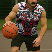 Personalised Maori Ngapuhi Sleeveless Zip Hoodie Silver Fern Kowhaiwhai Art