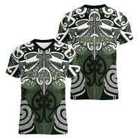 Personalised Maori Ngati Awa Women V-Neck T-Shirt Silver Fern Kowhaiwhai Art