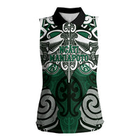 Personalised Maori Ngati Maniapoto Women Sleeveless Polo Shirt Silver Fern Kowhaiwhai Art
