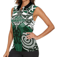 Personalised Maori Ngati Maniapoto Women Sleeveless Polo Shirt Silver Fern Kowhaiwhai Art