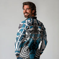 Personalised Maori Ngati Porou Long Sleeve Polo Shirt Silver Fern Kowhaiwhai Art