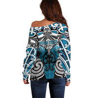 Personalised Maori Ngati Porou Off Shoulder Sweater Silver Fern Kowhaiwhai Art