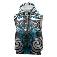 Personalised Maori Ngati Porou Sleeveless Hoodie Silver Fern Kowhaiwhai Art