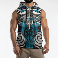 Personalised Maori Ngati Porou Sleeveless Hoodie Silver Fern Kowhaiwhai Art