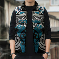 Personalised Maori Ngati Porou Sleeveless Puffer Jacket Silver Fern Kowhaiwhai Art