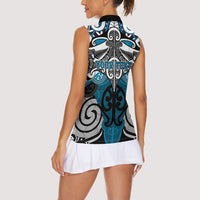 Personalised Maori Ngati Porou Women Sleeveless Polo Shirt Silver Fern Kowhaiwhai Art