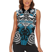 Personalised Maori Ngati Porou Women Sleeveless Polo Shirt Silver Fern Kowhaiwhai Art