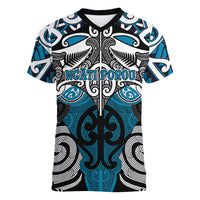 Personalised Maori Ngati Porou Women V-Neck T-Shirt Silver Fern Kowhaiwhai Art