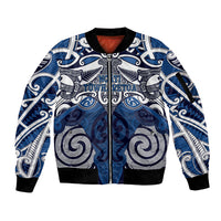 Personalised Maori Ngati Tuwharetoa Sleeve Zip Bomber Jacket Silver Fern Kowhaiwhai Art
