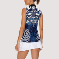 Personalised Maori Ngati Tuwharetoa Women Sleeveless Polo Shirt Silver Fern Kowhaiwhai Art