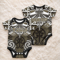 Personalised Maori Waikato Tainui Baby Onesie Silver Fern Kowhaiwhai Art