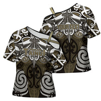 Personalised Maori Waikato Tainui Cross Shoulder Shirt Silver Fern Kowhaiwhai Art