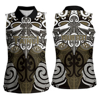 Personalised Maori Waikato Tainui Women Sleeveless Polo Shirt Silver Fern Kowhaiwhai Art