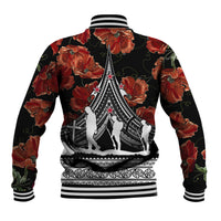 New Zealand ANZAC Day Baseball Jacket Poppy With Polynesian Pattern LT01 - Polynesian Pride