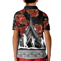 New Zealand ANZAC Day Kid Polo Shirt Poppy With Polynesian Pattern LT01 - Polynesian Pride