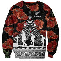 New Zealand ANZAC Day Sweatshirt Poppy With Polynesian Pattern LT01 Unisex Black - Polynesian Pride