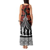 New Zealand ANZAC Day Tank Maxi Dress Poppy With Polynesian Pattern LT01 - Polynesian Pride