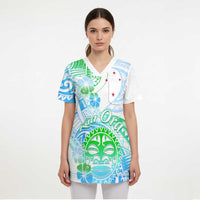Kia Ora Maori New Zealand Pastel Scrub Top Sun Ta Moko Aqua Green Version - Polynesian Pride