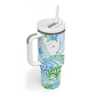 Kia Ora Maori New Zealand Pastel Tumbler With Handle Sun Ta Moko Aqua Green Version