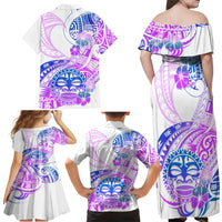 Kia Ora Maori New Zealand Pastel Family Matching Off Shoulder Maxi Dress and Hawaiian Shirt Sun Ta Moko Lilac Version LT01 - Polynesian Pride