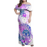 Kia Ora Maori New Zealand Pastel Family Matching Off Shoulder Maxi Dress and Hawaiian Shirt Sun Ta Moko Lilac Version LT01 Mom's Dress Purple - Polynesian Pride