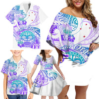 Kia Ora Maori New Zealand Pastel Family Matching Off Shoulder Short Dress and Hawaiian Shirt Sun Ta Moko Violet Version LT01 - Polynesian Pride