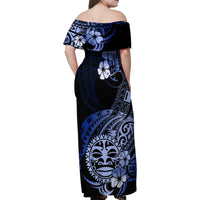 Aotearoa Kia Ora New Zealand Ta Moko Blue Version Family Matching Off Shoulder Maxi Dress and Hawaiian Shirt LT01 - Polynesian Pride