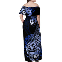 Aotearoa Kia Ora New Zealand Ta Moko Blue Version Off Shoulder Maxi Dress LT01 - Polynesian Pride