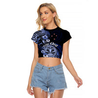 Aotearoa Kia Ora New Zealand Ta Moko Blue Version Raglan Cropped T Shirt LT01 Female Blue - Polynesian Pride