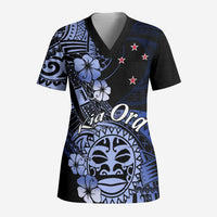 Aotearoa Kia Ora New Zealand Ta Moko Blue Version Scrub Top - Polynesian Pride