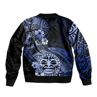 Aotearoa Kia Ora New Zealand Ta Moko Blue Version Sleeve Zip Bomber Jacket LT01 - Polynesian Pride