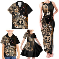 Aotearoa Kia Ora New Zealand Ta Moko Gold Version Family Matching Tank Maxi Dress and Hawaiian Shirt LT01 - Polynesian Pride