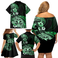 Aotearoa Kia Ora New Zealand Ta Moko Green Version Family Matching Off Shoulder Short Dress and Hawaiian Shirt LT01 - Polynesian Pride
