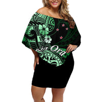 Aotearoa Kia Ora New Zealand Ta Moko Green Version Family Matching Off Shoulder Short Dress and Hawaiian Shirt LT01 Mom's Dress Green - Polynesian Pride