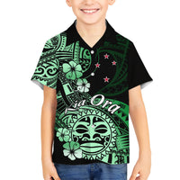 Aotearoa Kia Ora New Zealand Ta Moko Green Version Kid Hawaiian Shirt LT01 Kid Green - Polynesian Pride