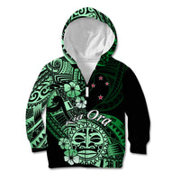 Aotearoa Kia Ora New Zealand Ta Moko Green Version Kid Hoodie LT01 Zip Hoodie Green - Polynesian Pride