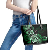Aotearoa Kia Ora New Zealand Ta Moko Green Version Leather Tote Bag LT01 - Polynesian Pride