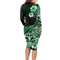 Aotearoa Kia Ora New Zealand Ta Moko Green Version Long Sleeve Bodycon Dress LT01 - Polynesian Pride