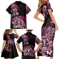 Aotearoa Kia Ora New Zealand Ta Moko Pink Version Family Matching Short Sleeve Bodycon Dress and Hawaiian Shirt LT01 - Polynesian Pride