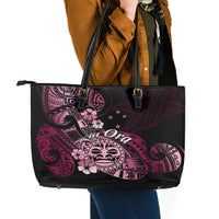 Aotearoa Kia Ora New Zealand Ta Moko Pink Version Leather Tote Bag LT01 - Polynesian Pride