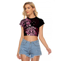 Aotearoa Kia Ora New Zealand Ta Moko Pink Version Raglan Cropped T Shirt LT01 Female Pink - Polynesian Pride