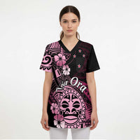 Aotearoa Kia Ora New Zealand Ta Moko Pink Version Scrub Top - Polynesian Pride