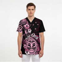 Aotearoa Kia Ora New Zealand Ta Moko Pink Version Scrub Top - Polynesian Pride
