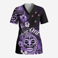 Aotearoa Kia Ora New Zealand Ta Moko Purple Version Scrub Top - Polynesian Pride