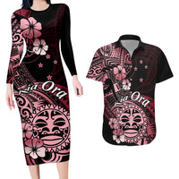 Aotearoa Kia Ora New Zealand Ta Moko Red Version Couples Matching Long Sleeve Bodycon Dress and Hawaiian Shirt LT01 Red - Polynesian Pride