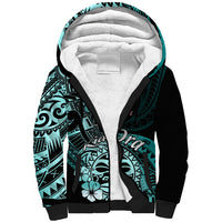 Aotearoa Kia Ora New Zealand Ta Moko Turquoise Version Sherpa Hoodie LT01 Unisex Turquoise - Polynesian Pride