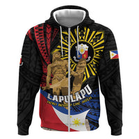 Personalized Lapulapu The First Filipino Hero Zip Hoodie Polynesian Pattern LT01 Zip Hoodie Black - Polynesian Pride